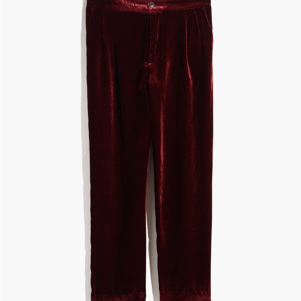 Velvet Tapered Pleat Pull-On Pants Dark Cabernet Size Small